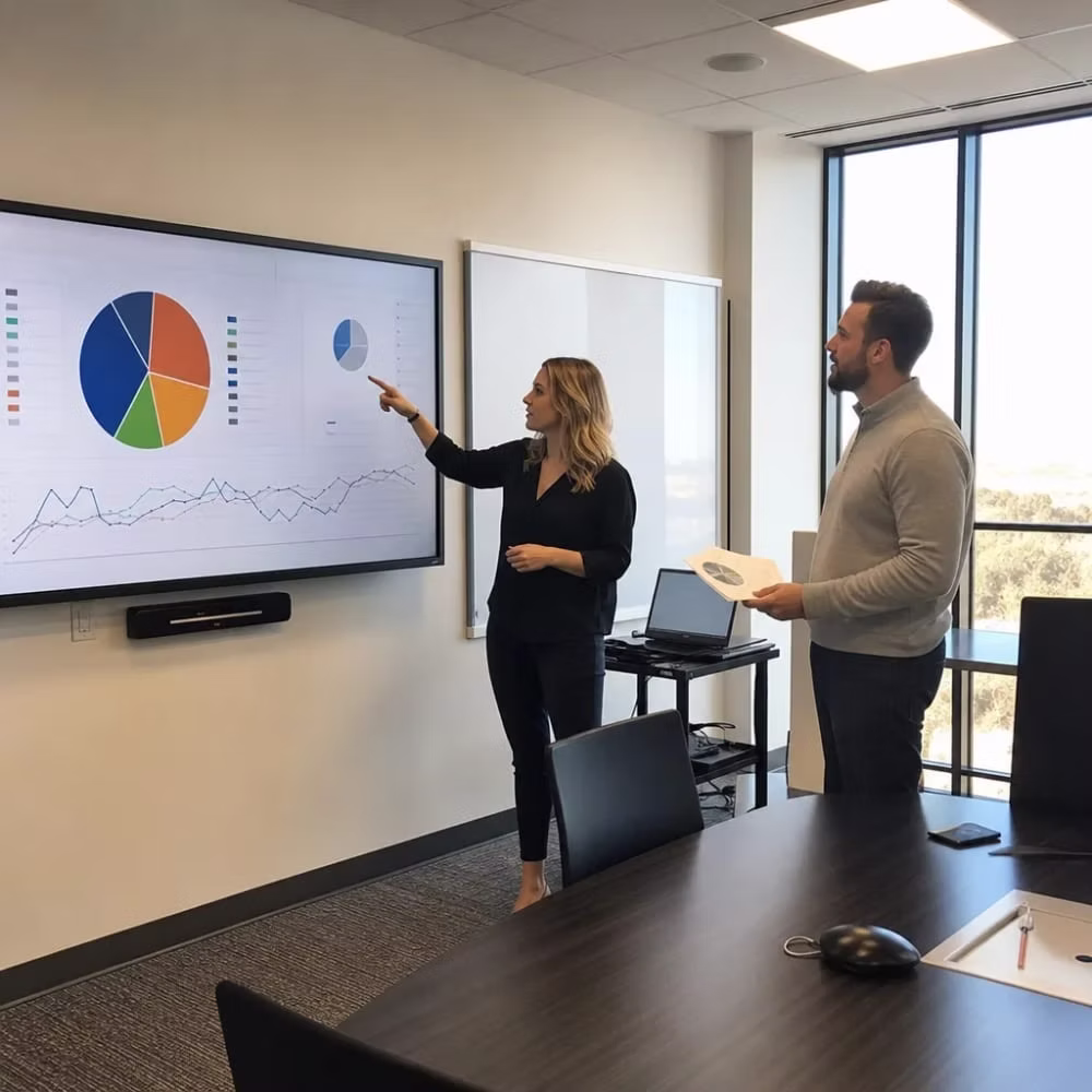 Marketing team explaining a report